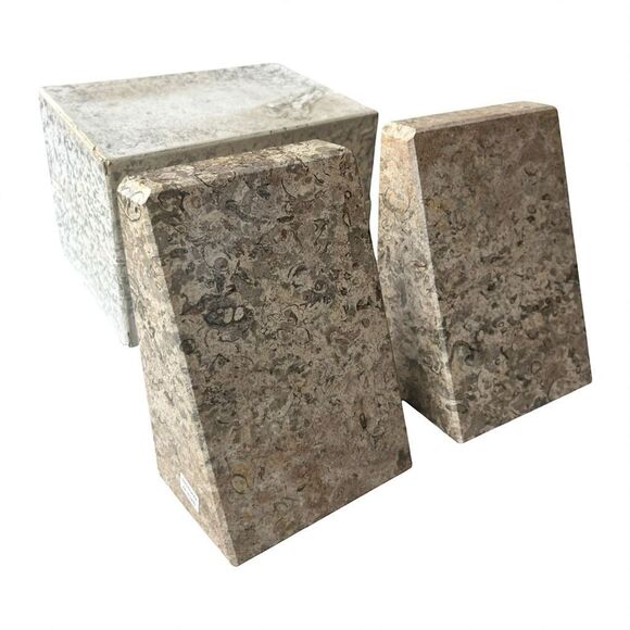 Vintage Set of Fossil Stone Marble Bookends – Made in Pakistan - Picture 1 of 6